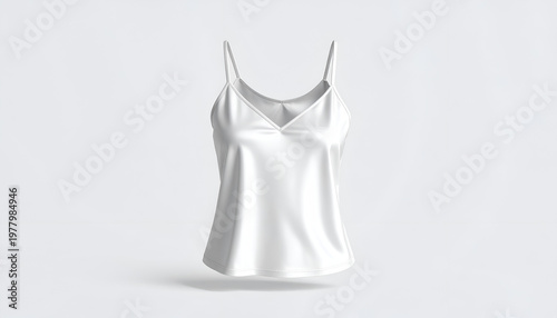 A silky white camisole floats against a clean, bright backdrop, front view