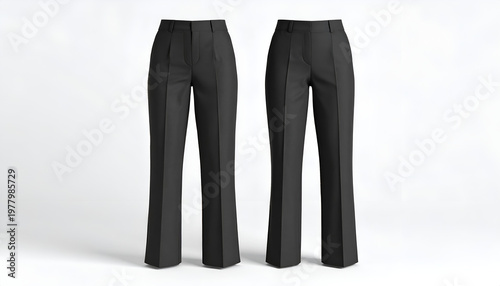 Two pairs of elegant black trousers, presented in a studio shot