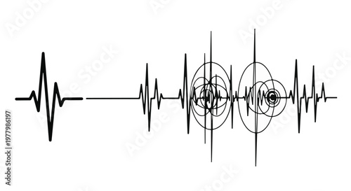 Abstract representation of a heartbeat evolving into complex sound waves