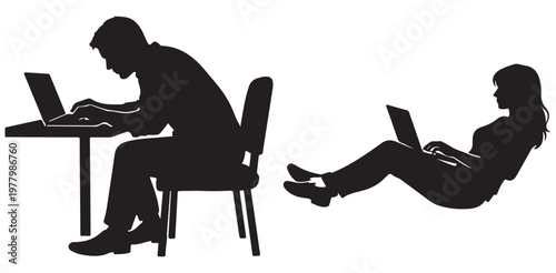 Contrasting postures for working on laptops in different environments