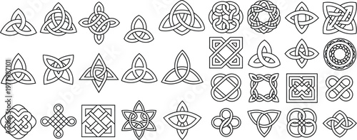 Celtic Ornamental Corner Set, Irish Border Frame with Knotted Traditional Decoration, Medieval Knot Elements Vector Isolated for Fancy Page Framing and Elegant Design Projects