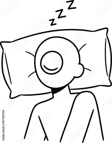 person sleeping on pillow, zzz, cartoon