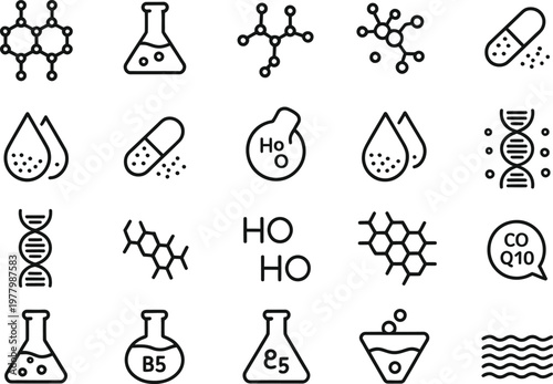 Black and white chemistry science symbols