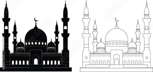 Muslim religious temple architecture icon for Ramadan Kareem and Eid Mubarak design decoration