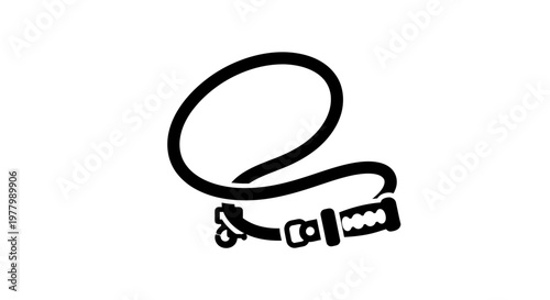 Solid black dog leash icon with buckle and clip for pet care
