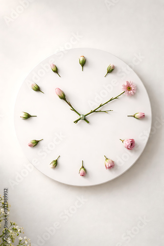Clock Made of Flowers Time and Nature Concept