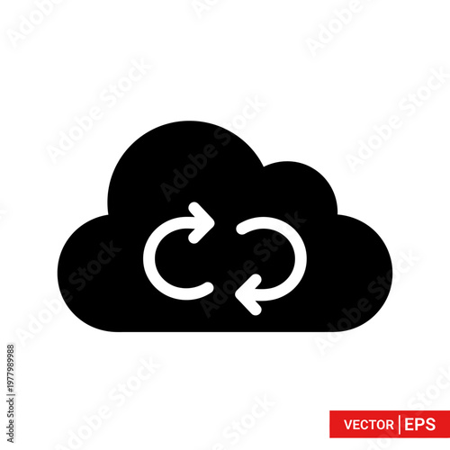 A black cloud icon with a white circular arrow symbolizing data sync.