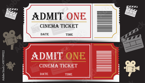 cinema tickets, movie tickets, film tickets, admit one tickets, vector cinema tickets