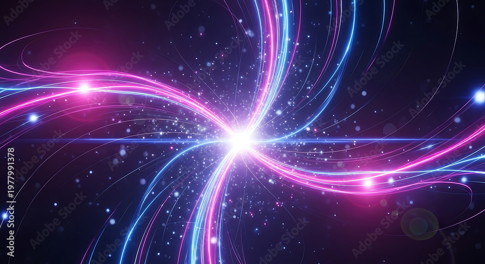 Fototapeta premium abstract background with glowing neon lights and data flow illustrating digital technology and dynamic energy lines.