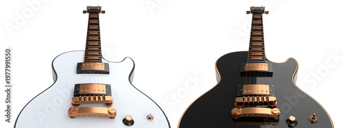 Set of electric acoustic guitar isolated on white transparent background.