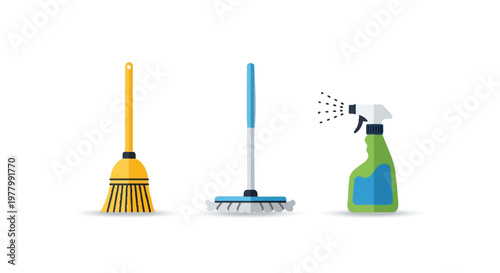 Cleaning supplies and tools for household chores and maintenance tasks every day