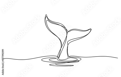 Photos Continuous line drawing of a whale tail splashing in the ocean