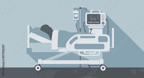 Patient sleeping on hospital bed, healthcare concept