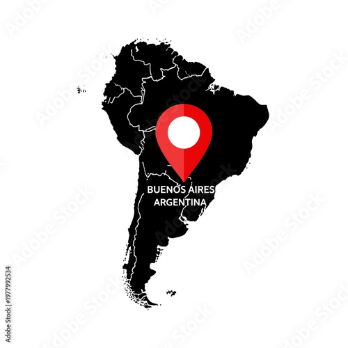 Buenos Aires location in Argentina, with map of South America continents vector
