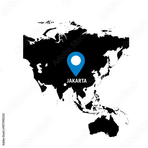 Jakarta city location on Asia map shows the asia continent geographic infographic