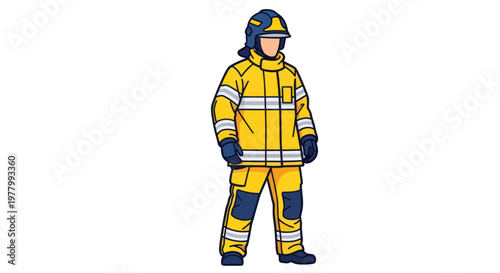 Firefighter Uniform Illustration - Yellow Protective Gear with Helmet