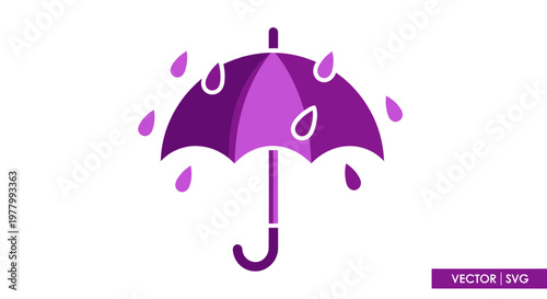 Purple umbrella protecting from rain drops, vector illustration