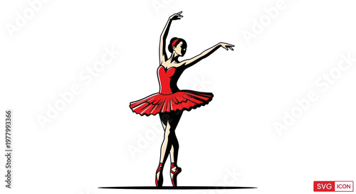 Elegant Ballerina Dancer in Red Tutu Performing Ballet on Stage