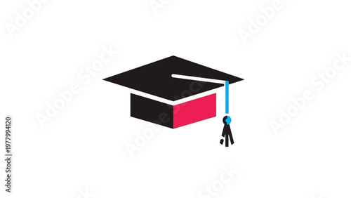 Graduation cap with tassel and graduate.