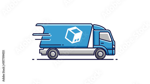 Fast delivery blue truck moving quickly.