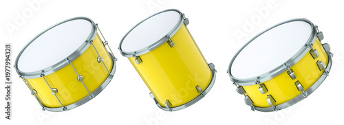 Set of drums on white background. 3d render concept of musical instrument, drum machine