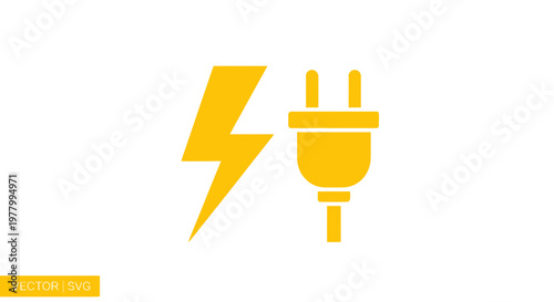 Yellow lightning bolt and electrical plug icon on white background, vector illustration