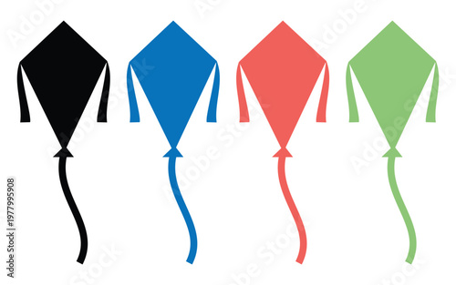 Colorful Flying Kite Collection – Decorative Patterned Kites with Ribbon Tails Vector IllustrationWeb