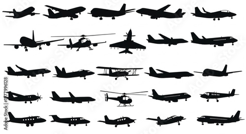 Collection of Airplane Silhouettes Various Aircraft Types.
