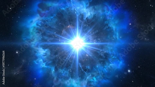 Dynamic celestial burst of luminous energy and expanding matter in deep space, representing a spectacular cosmic phenomenon of immense power and creation