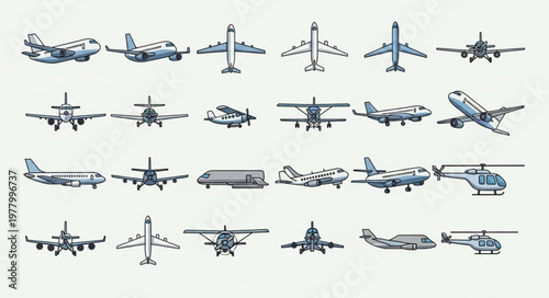 Collection of various aircraft and helicopters displayed in rows.