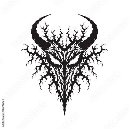 Black devil horns, evil creature, monster face, vector illustration, Gothic symbol