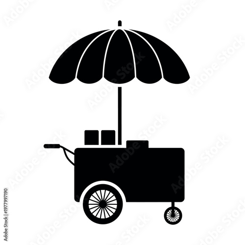 Silhouette of a Food Cart with Umbrella.