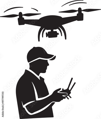 Man operating a drone with remote control in hand