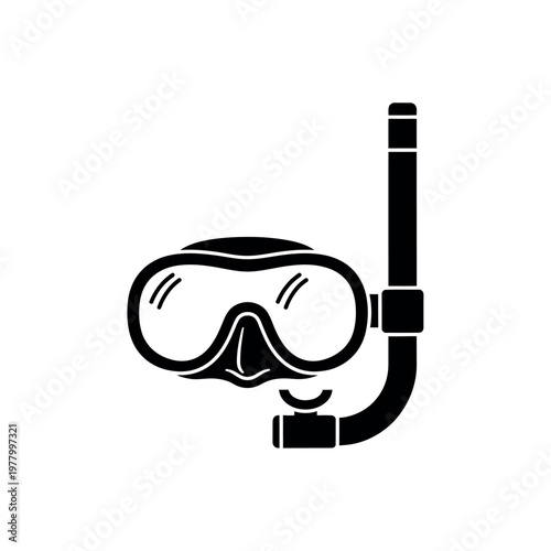 Simple Black Icon of Snorkel Mask and Tube.