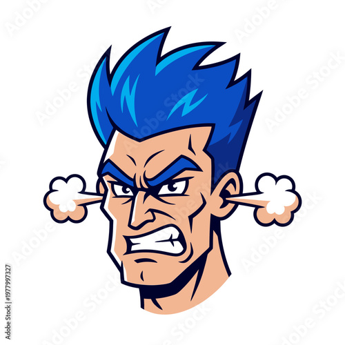 Angry Cartoon Character with Blue Hair