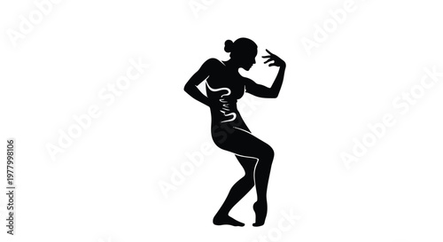 Graceful dancer silhouetted against a white background, embodying fluid movement and artistic expression.