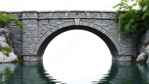 Historic stone arch bridge over calm water with greenery