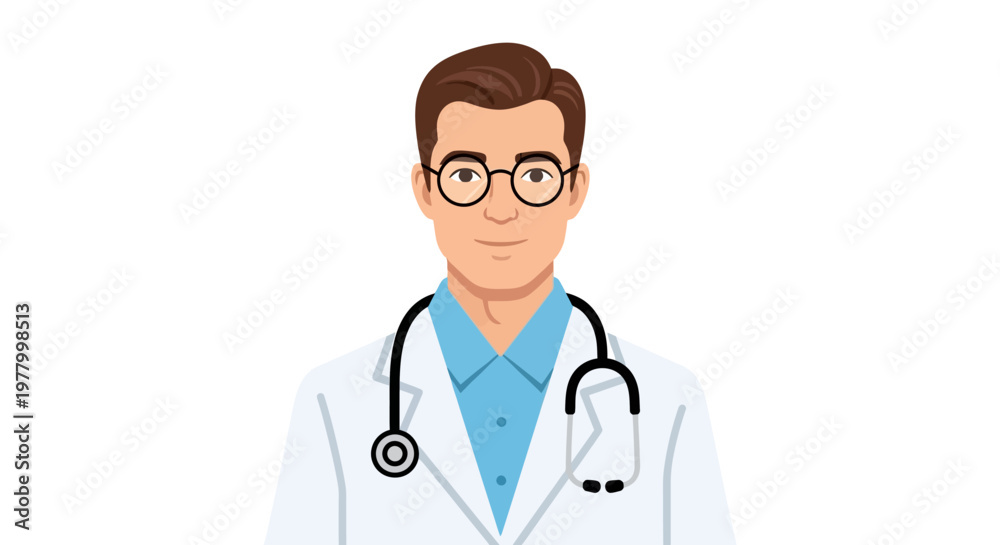 Fototapeta premium Doctor, male doctor, physician illustration, medical professional, cartoon doctor