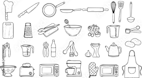 Kitchen Utensils - Line Art Vector Set for Cooking, Baking, and Food Preparation