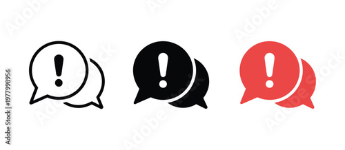 Exclamation mark chat icon, warning speech bubble sign, important message symbol, vector illustration