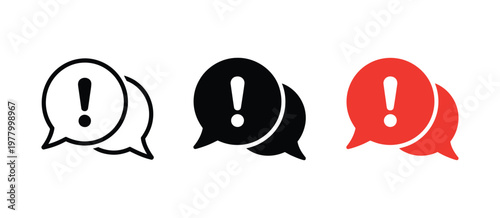 Exclamation mark chat icon, warning speech bubble sign, important message symbol, vector illustration