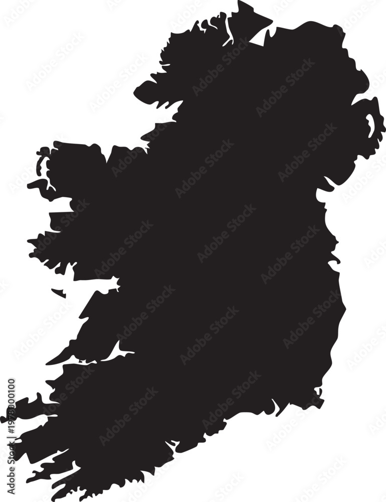 Fototapeta premium Black silhouette map of Ireland simple vector graphic for travel and geography concepts isolated on white background
