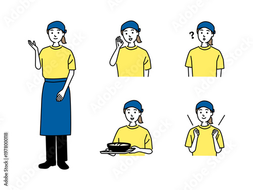 エプロンを着た飲食店の店員 女性