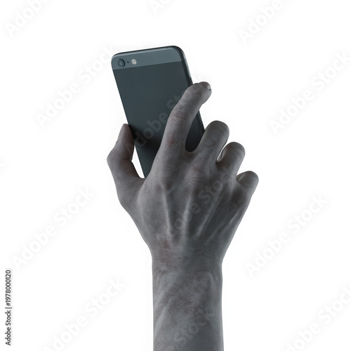 Smartphone Held by a Grasping Hand - Isolated Object on White Background, High Detail Rendering Transparent Background
