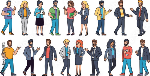 Diverse business people characters set, modern office workers, casual and formal outfits, teamwork concept, professional lifestyle, corporate employees,