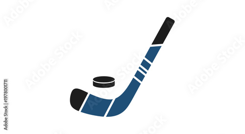 Ice Hockey Stick and Puck Icon - Sport Equipment Graphic