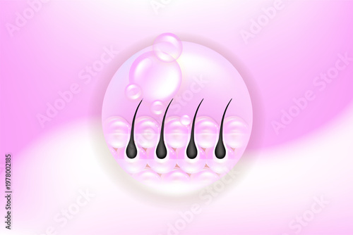 Hyaluronic acid and Niacinamide hair and skin solutions ad. pink collagen serum drop into skin cells with cosmetic advertising background ready to use, illustration vector.