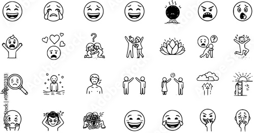 Black and White Doodle Illustration of Emotions and Feelings: Vector Clipart for Education and Psychology