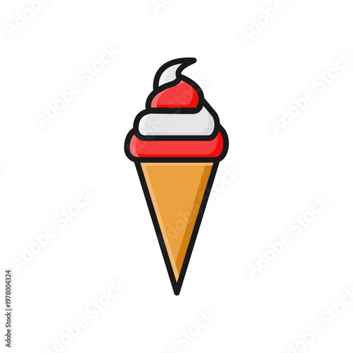 ice cream cone outline color simple flat icon illustration