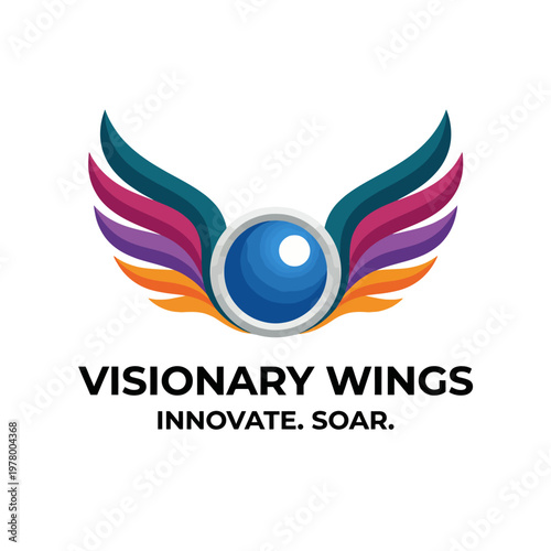 A striking logo featuring wings and an eye, portraying visionary insights and the essence of innovation, perfect for businesses striving for creativity and forward-thinking.